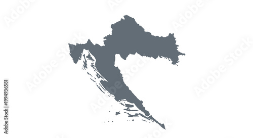 A minimalist monochromatic depiction of the country of croatia showcasing its distinctive coastline high quality professional detailed modern