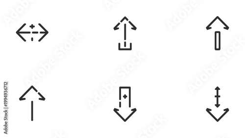 Directional Icons: A collection of simple, minimalistic directional icons. These easily understandable symbols are designed to guide and direct viewers, each icon has their own meaning and direction.