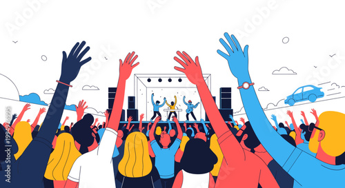 people cheering at outdoor music festival concert