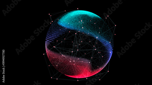 Plakat Digital information space background. Flow of moving particles. Big data visualization. 3D rendering