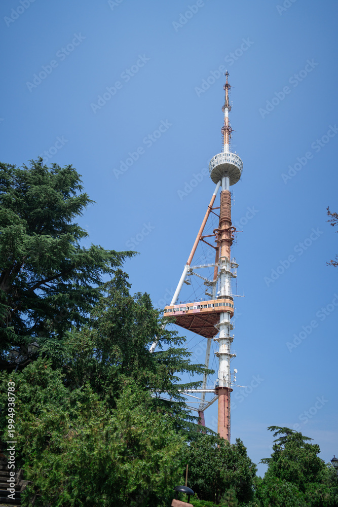 Fototapeta premium Television tower on Mount Mtatsminda in Tbilisi, Georgia