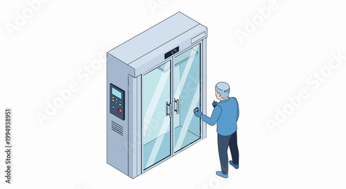 Isometric Air Shower for Cleanroom Decontamination with Laboratory Technician Vector Illustration