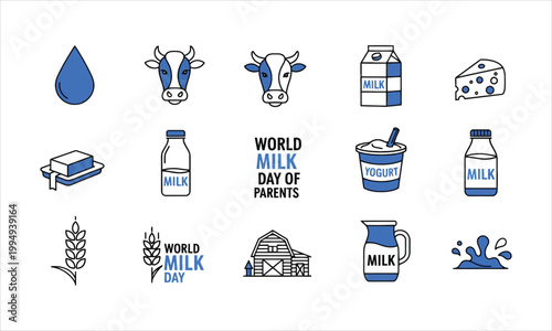 World milk day of parents illustrated elements collection with milk drop