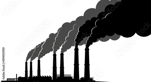 Industrial factory chimney releasing smoke and fumes into the sky showing air pollution and environmental impact