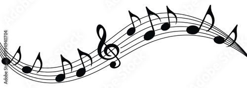 Musical Notation: A flowing line of musical notes, symbolising melody and rhythm. musical composition, artistic representation, music composition, melodic pattern, musical concept.