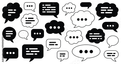 Dialogue Balloons: A collection of various dialogue balloons. communication icons, expression graphics, chat bubbles, conversation design, speech design.