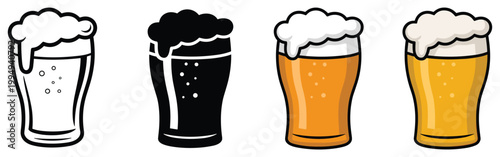 Refreshing Brews: Assortment of beer glasses showcasing diverse flavors and styles. drinking culture, draft beer, beverage art, glass of beer, pub beverage.
