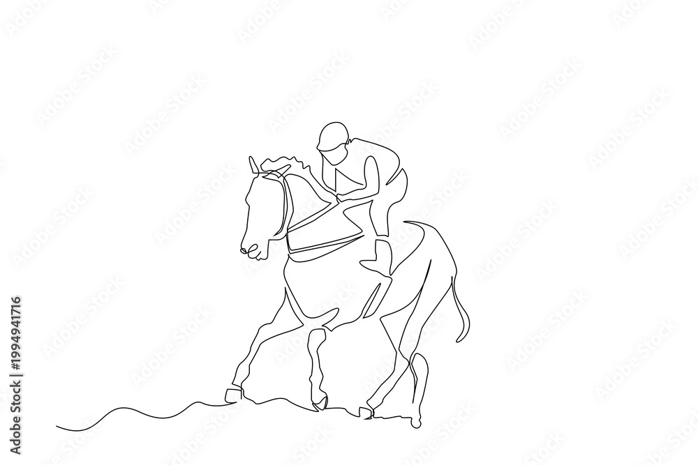 Fototapeta premium horse racing jockey sport one line art design