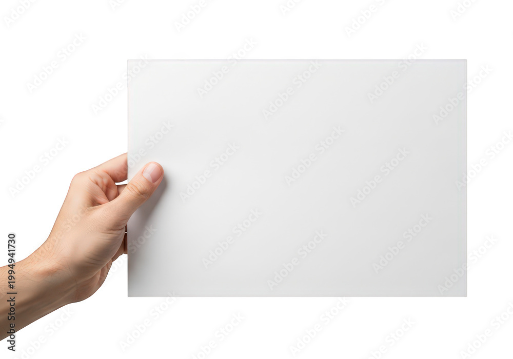 Obraz premium Hand pressing a blank sheet of paper against a wall