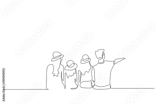 summer vacation happy family parent peaceful people together lifestyle one line art design
