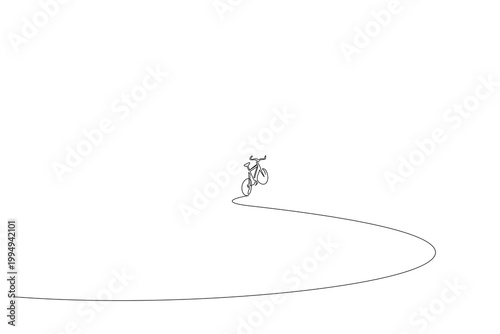 alone bicycle cycling on a road far away exploring discovering one line art design