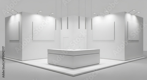 Modern Empty Exhibition Booth Stand Design with Display Panels.