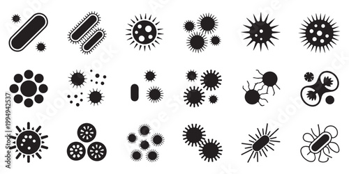 Collection of Microscopic Organism Icons Including Bacteria and Viral Pathogens