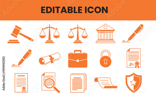 Law and Justice Icons: A comprehensive collection of iconic symbols representing law, justice, and legal concepts, perfect for design and illustrative needs.
