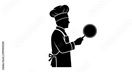 Foto A chef in profile holding a pan depicted as a striking silhouette