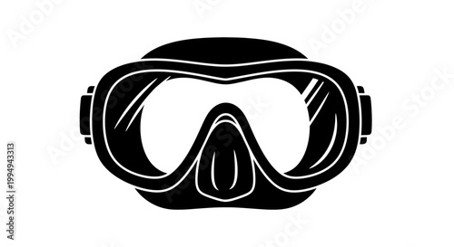 Black scuba diving mask facing forward a striking silhouette