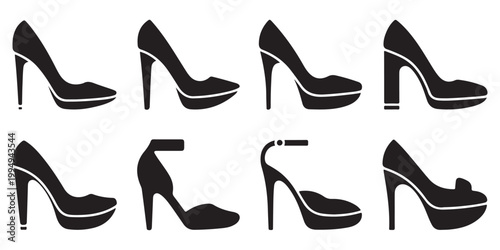 High Heel Shoe Icon Set Silhouette Graphics