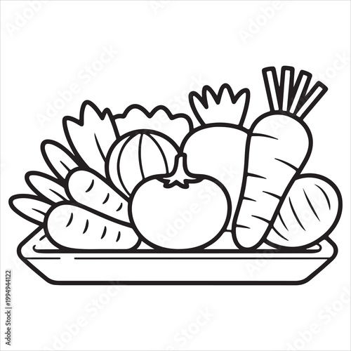 Assorted fresh vegetables in a tray illustration