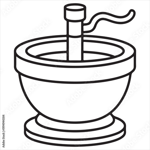 Vintage mortar and pestle with curved handle for grinding