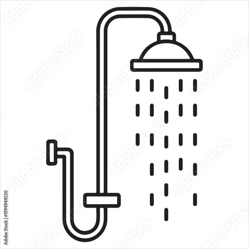 Modern overhead showerhead with water flow and pipe connection