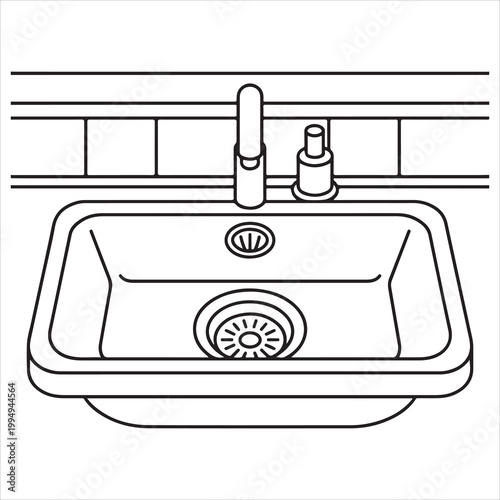 Classic single basin kitchen sink with drain and faucet setup