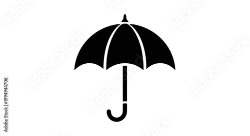 Vector illustration of black silhouette icon of an umbrella on a transparent background