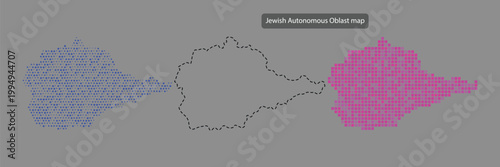 Jewish autonomous oblast map in blue and purple pixels on gray background