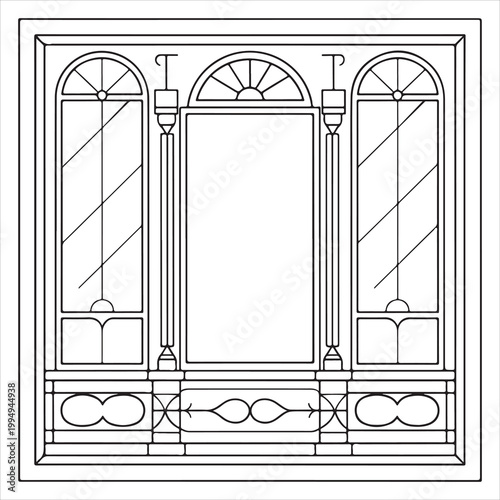 Classical triple arched window design with ornate molding