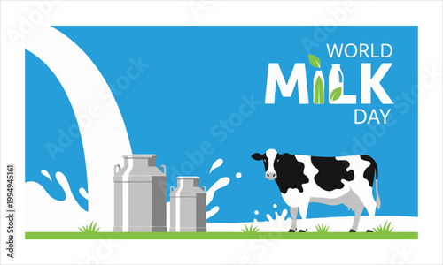 World milk day with cow and milk cans agriculture beverage nutrition