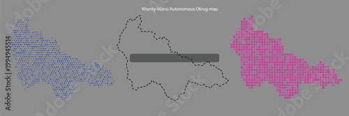 Khantymansi autonomous okrug map with blue dots and purple squares on gray background