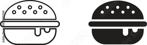 Two hamburger icons outline and solid fill styles for food design