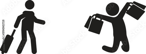 Travel and shopping pictogram a black and white illustration of people with bags