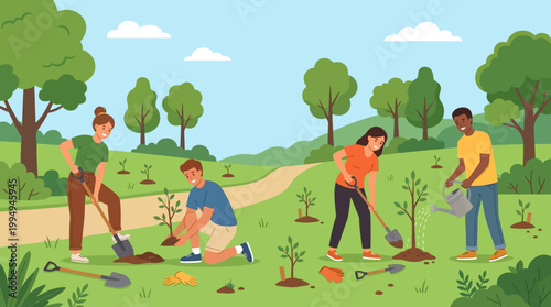 People Planting Trees in a Field.