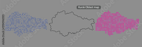 Kursk oblast map with blue and purple pixel patterns on gray background