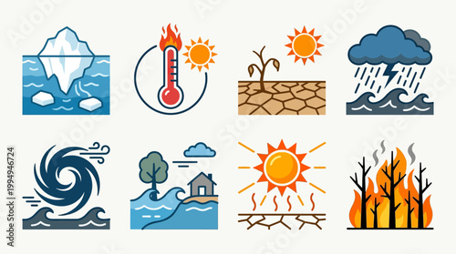 Weather and climate change icons set.