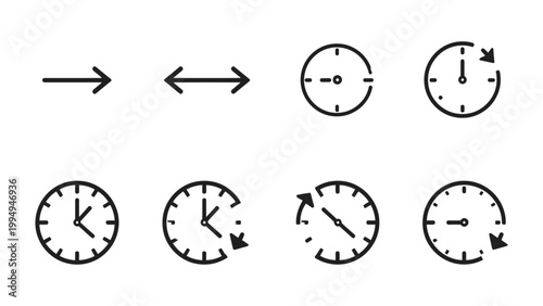 Conceptual Time Elements: A collection of simple yet powerful vector illustrations, depicting various aspects of time, progress, and direction, perfect for visual communication. 