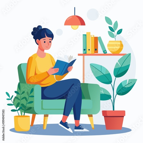 Reading book on sofa with home 