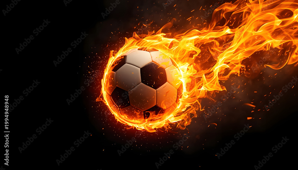Fototapeta premium Flaming soccer ball in motion