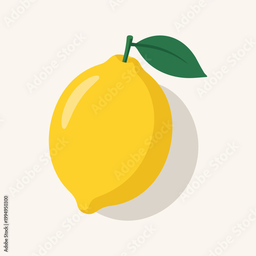 Lemon Flat Vector Illustration Fresh Yellow Citrus Fruit With Leaf Minimal Isolated Design