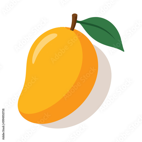 Mango Flat Vector Illustration Ripe Tropical Fruit With Leaf Minimal Isolated Design