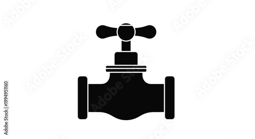 A simple black silhouette depicts a classic water valve with a round handle and cylindrical body high quality