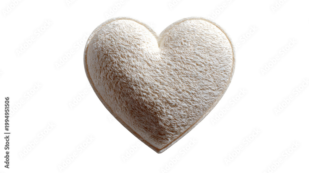 Obraz premium Heart shaped decoration with soft texture and shadow, isolated on a white background