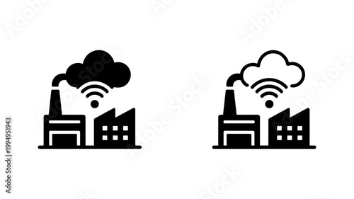 Industrial smart factory icon with cloud and wifi signal industry technology building manufacturing
