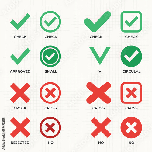 Checkmarks And Crosses Icons With Circle With V