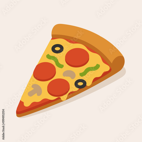 Pizza Slice Flat Vector Illustration Fast Food With Cheese Pepperoni Minimal Isolated Design