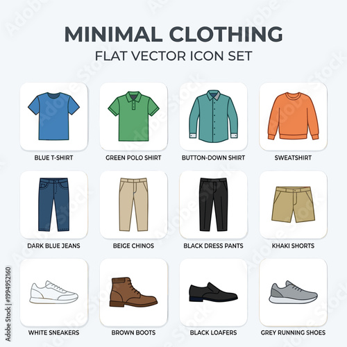 Minimal Clothing Flat Vector Icon Set With T Shirt