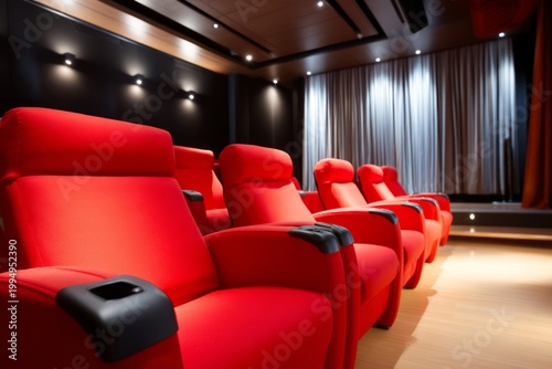 Cozy Home Theater with Velvet Seating and Dim Lighting for Ultimate Movie Experience