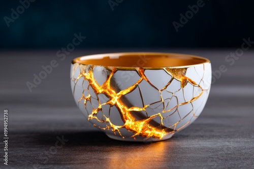 Cracked Ceramic Bowl Symbolizing Emotional Healing and Resilience in Artistic Composition