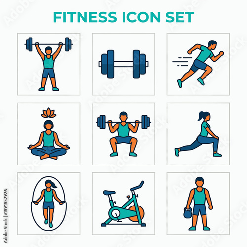 Fitness Icon Set Exercise Icons With Barbell