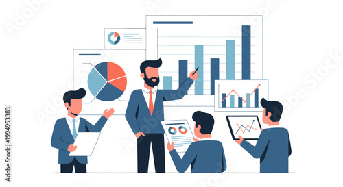 Business team analyzing financial graphs and reports in a meeting room